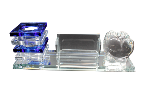 Porta pluma con tarjetero de cristal